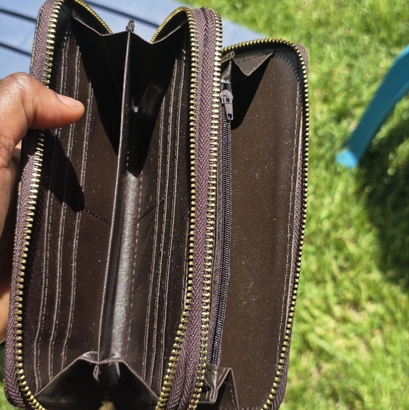 Louis Vuitton Checkered Brown Damier Ebene Wallet Women Double Zip Wrist Strap - Picture 12 of 14